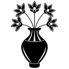 6 Flower Vase Styles Vector Illustration - Line Art, Outline, Silhouette, Black Silhouette on White Background