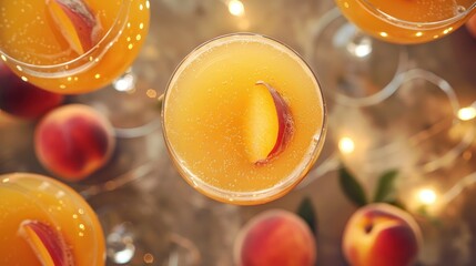 Peach Bellini Cocktails with Festive Lights