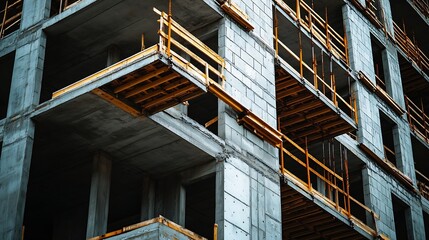 Fototapeta premium Under construction residential building with Concreate Block or bricks structure Exterior view of highrise under construction building with modern design under construction skyscraper : Generative AI