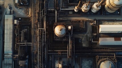 Aerial view of refinery chemical plant in industrial area : Generative AI