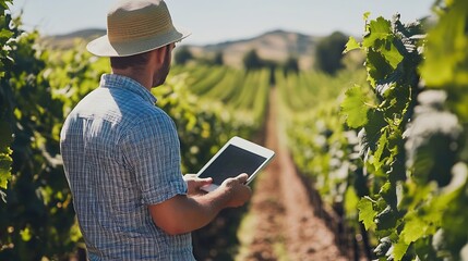 Farmer using smart farming technologies in a vineyard : Generative AI