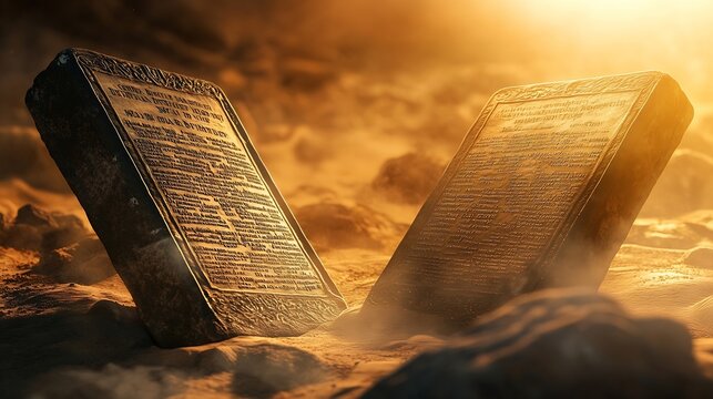 The tablets with the Ten Commandments of the Bible : Generative AI