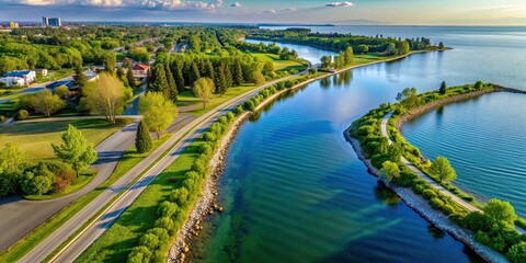 Aerial view of waterfront trail near Rotary Park in Ajax Ontario, Waterfront, trail, Rotary Park, Ajax, Ontario