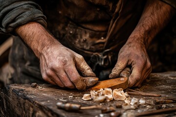 Close-up of carpenter's hands. Perfect for a website about woodworking and craftsmanship.