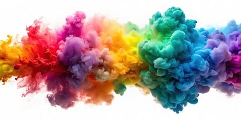 Fototapeta premium Colorful explosion of abstract smoke and clouds on a white background, explosion, abstract, smoke, clouds, colorful, intense