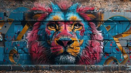 Fototapeta premium lion portrait, with graffiti drawing, colorful and different designs, animal pictures