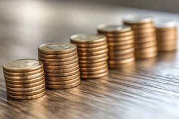 High resolution close up photograph of stacked coins symbolizing financial growth wealth accumulation and the power of investment
