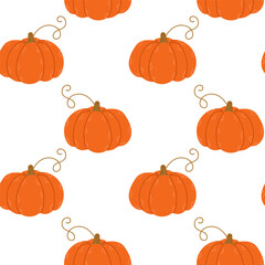Pattern with pumpkins, autumn background, harvest festival. Orange pumpkins on a white background.