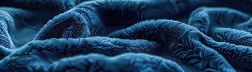 Abstract blue fabric texture with swirling patterns.
