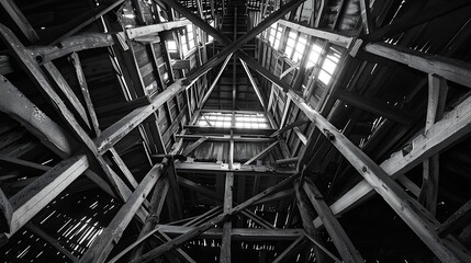 Fototapeta premium Black and White Abstract View of a Building Interior