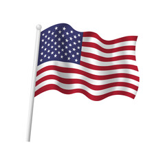 USA flag on flagpole waving in wind. Vector isolated illustration of American flag with stars and stripes. US national symbol