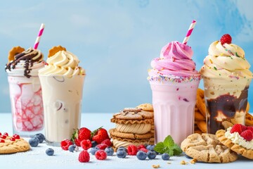 A variety of fast food desserts including milkshakes, cookies, and ice cream.Greasy Food Day.Junk Food Day.Fast Food Day.