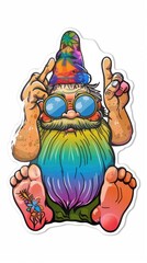 Groovy cartoon sticker label, psychedelic hippy self-adhesive paper printing pattern, vibrant eclectic design elements, banner, interior decoration, visual stick , white background, isolate, cut off.