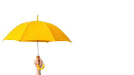 Hand holding yellow umbrella on transparent background