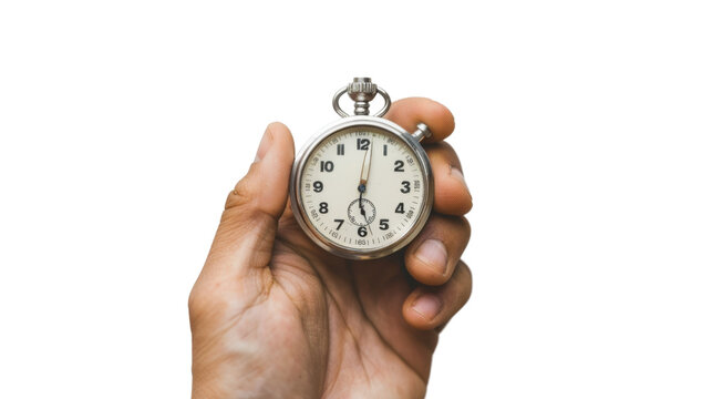 Hand holding stopwatch on transparent background 