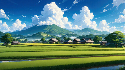 Obraz premium 日本の夏の農村の風景