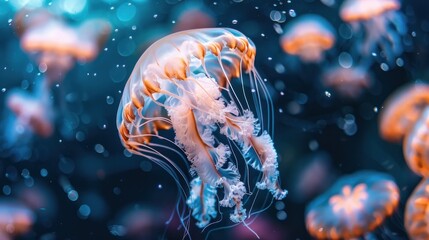 A Close-Up of a Bioluminescent Jellyfish in Water
