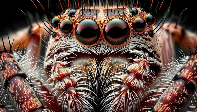 Close-Up of Jumping Spider Eyes and Fangs
