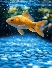 Fototapeta premium Golden Fish Swimming in Blue Water