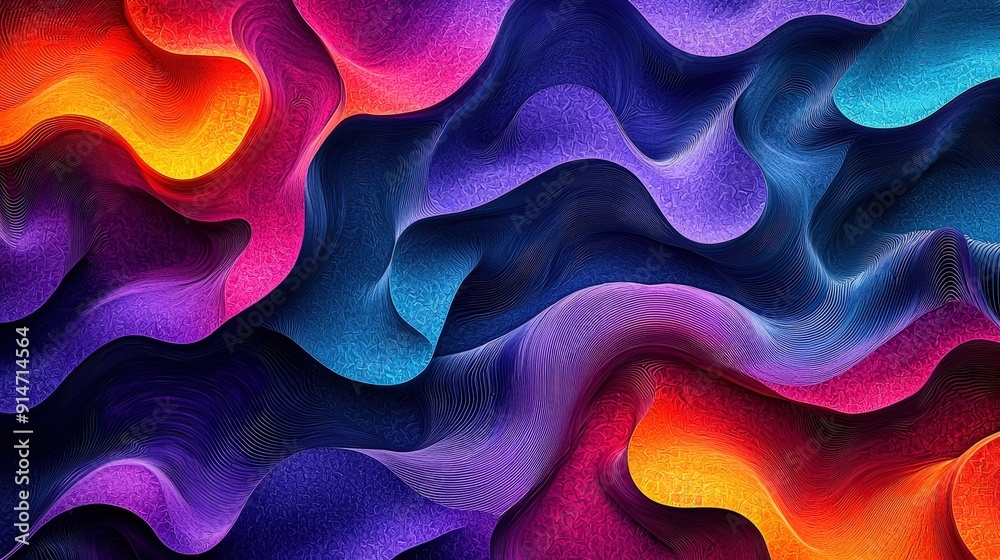 Poster vibrant swirling patterns emerge in a mix of blue, purple, orange, and red, creating a dynamic and e