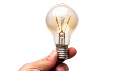 Hand holding light bulb on transparent background