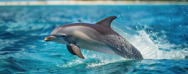 Fototapeta premium Boat ride with dolphins, playful interactions, dynamic, silhouette, beach backdrop