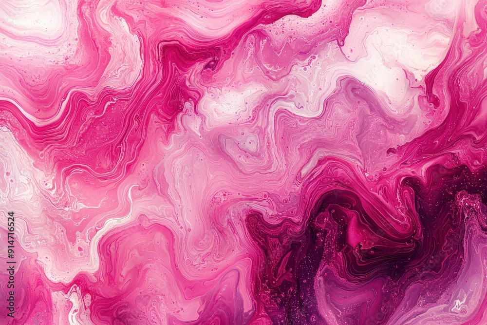 Poster Colorful swirls of pinks and whites blend together, creating a vibrant abstract pattern resembling a canvas of fluid art