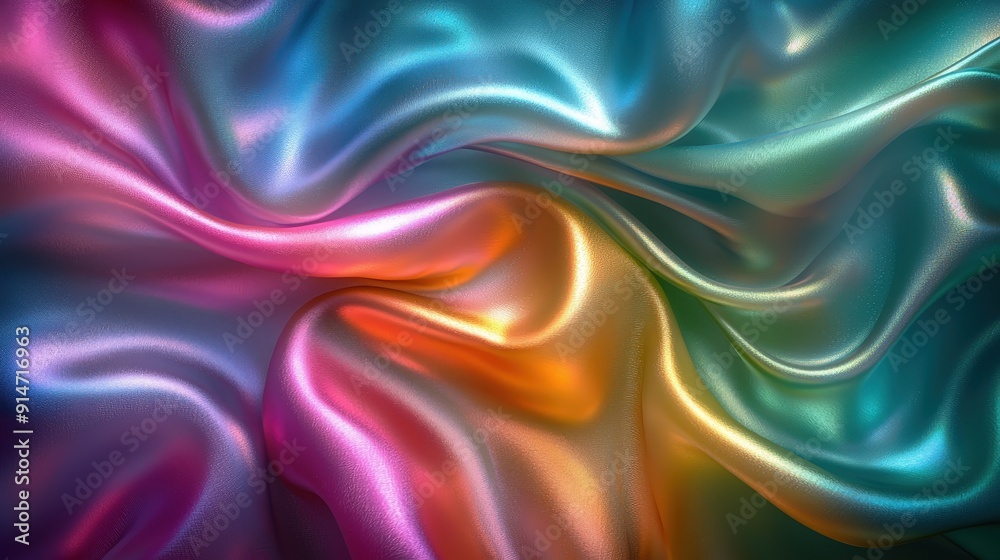 Poster vibrant silk fabric twists and turns, showcasing a blend of rich colors that create an eye-catching 