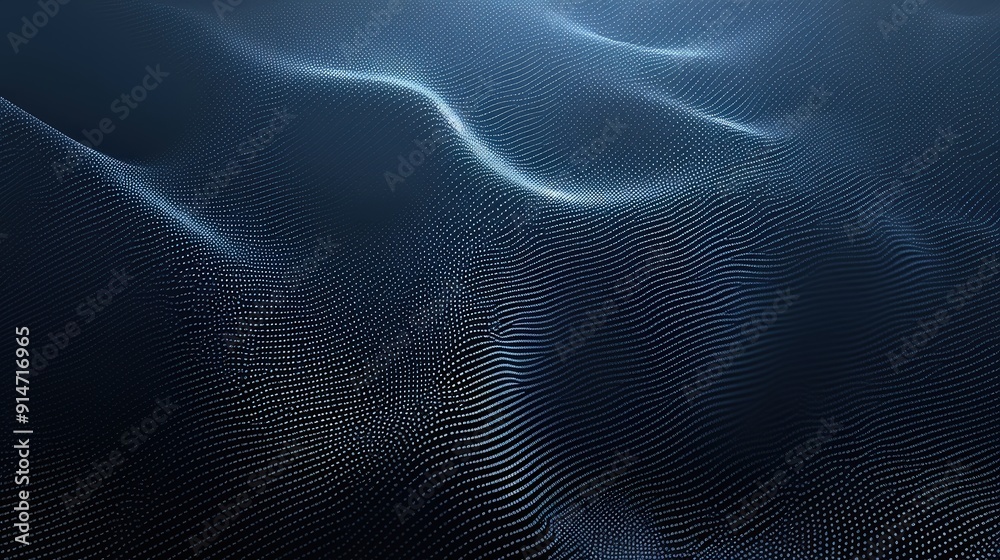 Poster dark, flowing waves create a tranquil atmosphere, showcasing a digital landscape that embodies calmn