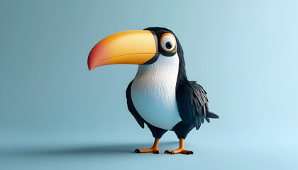 Naklejka premium 3D illustration of a cute tropical bird, a colorful toucan, isolated on a neutral background