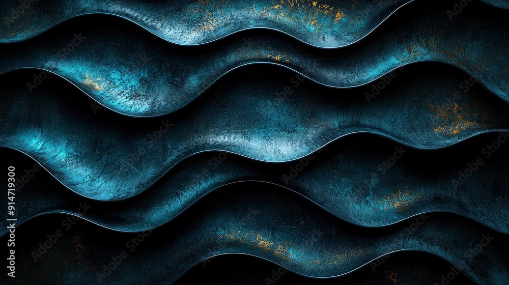 Poster wavy blue textures with metallic accents add depth and interest to a stylish interior design