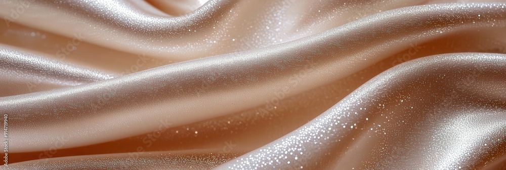 Poster Luxurious satin fabric reflects light, creating a shimmering effect with soft waves and folds, enhancing its elegant texture