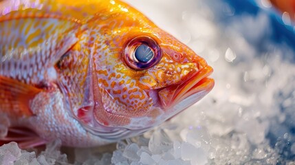 Close-up of a Fresh Red Snapper on Ice