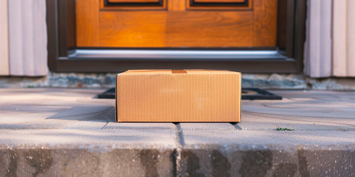 A package to be delivered is located in front of the door