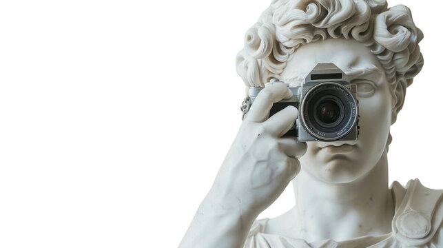 Greek sculpture with camera on transparent background