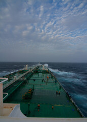 A merchant ship underway at sea