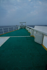 View of the bridge wing of a ship at sea