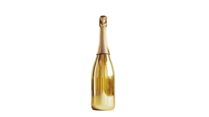 Gold champagne bottle elegant on transparent background