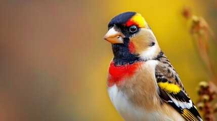 Close-up Portrait of a Colorful European Goldfinch