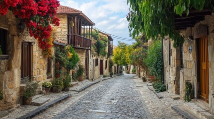 Fototapeta premium A picturesque village with cobblestone streets and historic architecture
