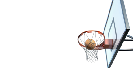 Basketball ball in the hoop on transparent background