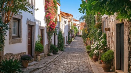 Fototapeta premium A picturesque village with cobblestone streets and historic architecture