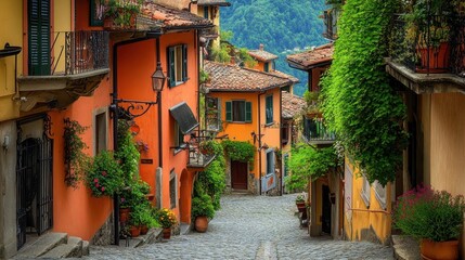 Fototapeta premium A picturesque village with cobblestone streets and historic architecture