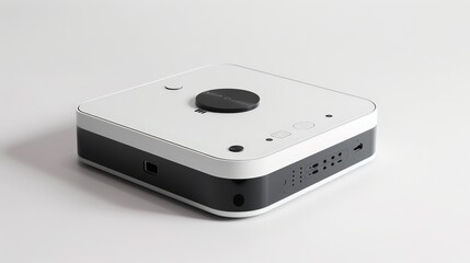Fototapeta premium A high-definition shot of an AI device with smart assistant features and a sophisticated user interface, placed on a white backdrop to emphasize its modern and functional design.
