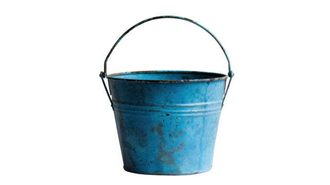 Blue metal bucket on transparent background