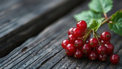 Red Currants on a Rustic Wooden Background.