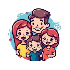 Happy Cartoon Family Portrait Illustration