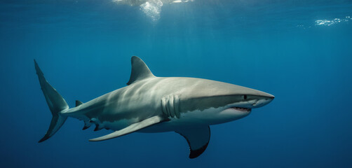 Majestic Blue Shark in Deep Water - Stunning Cinematic Shot with Sony FX3 27-70mm ,Quality Enhanced With AI