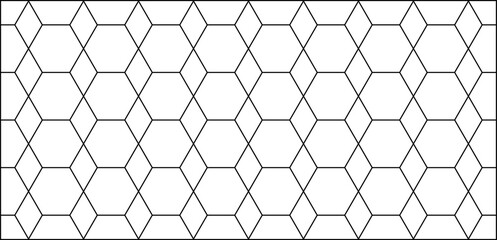 Seamless geometric pattern. Black and white abstract background with hexagons, rhombuses, lines.