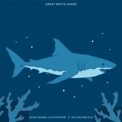 Hand Drawn Illustration of Great White Shark Vector